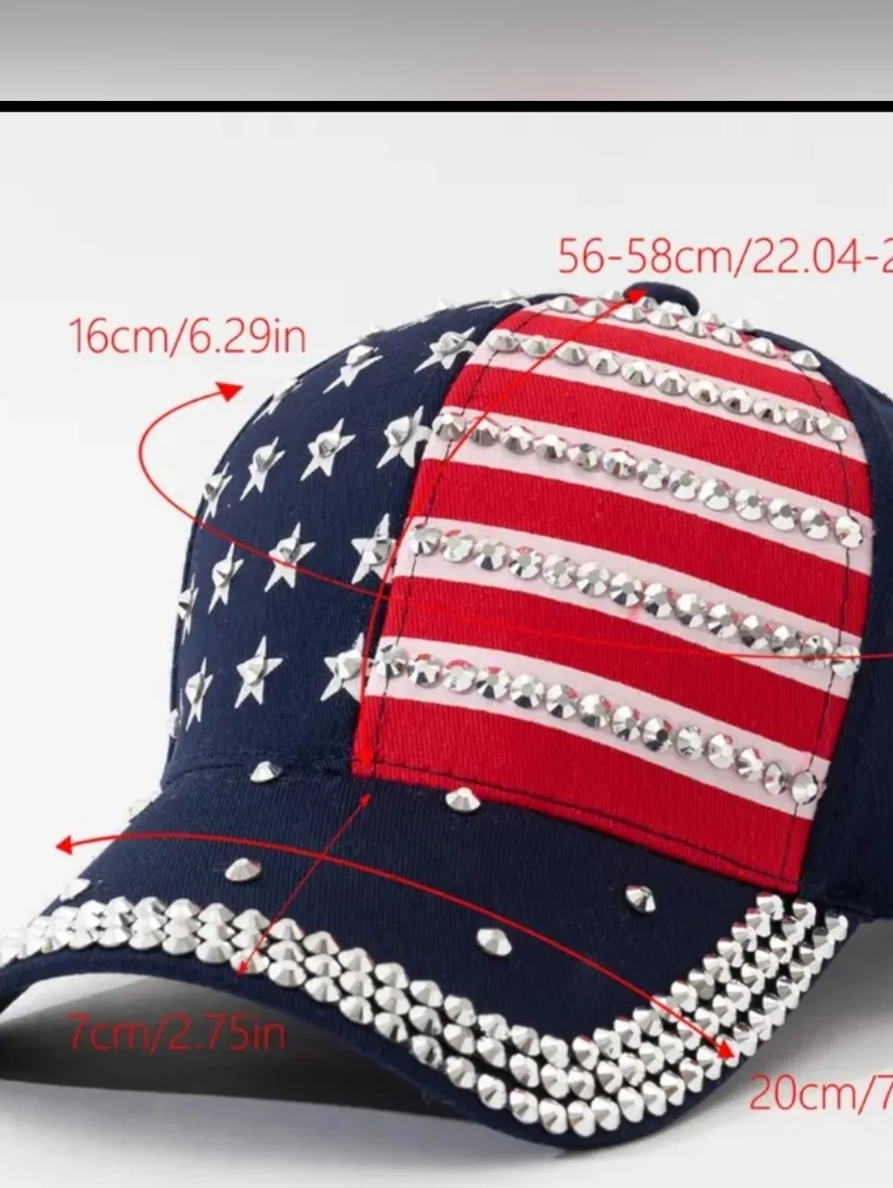 Unisex Festive Rhinestone American Flag Baseball Cap - Navy, Red, White